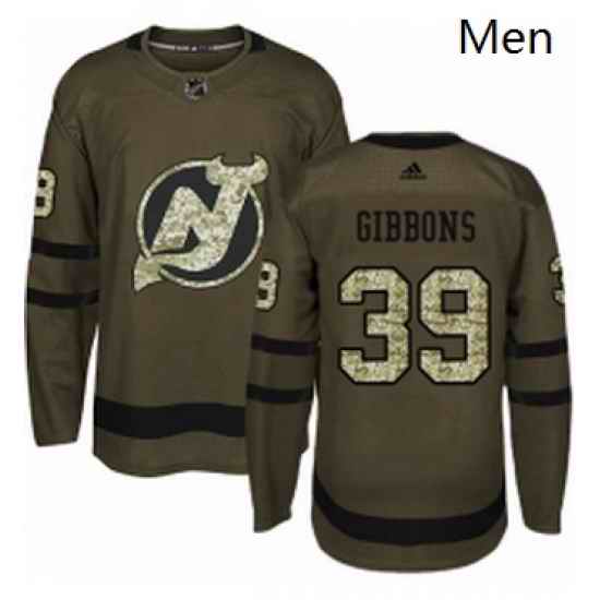Mens Adidas New Jersey Devils 39 Brian Gibbons Authentic Green Salute to Service NHL Jersey